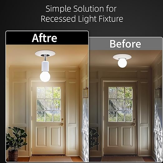 Ceramic E26 Light Bulb Socket Extender - 5.5inch Long - 90 Degree Angle Adjustable- 150W Max and Fire-Resistant - Light Extension for Medium Bulb Socket (1)