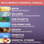 27-in-1 Hair Skin and Nails Vitamins (6810mg) w/Biotin 10000mcg - Biotin and Collagen Supplements for Men and Women - Hair Growth Vitamins, Keratin Supplements with Probiotics and Saw Palmetto, 90ct