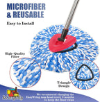 2 Pack Spin Mop Replace Head Compatible for Oceda EasyWring 1 Tank Triangle System, Microfiber Replacement Head Refills for 5.9inch Core, Included Base and 30-58in Handle