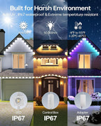 ASAHOM Permanent Outdoor Light Pro S108C, 150FT with 108 RGBCW 70lm LED, WLED Integration, AI Lighting, 30000 Lighting Effect Combination, IP67 Waterproof for Halloween Christmas Daily Decor, White