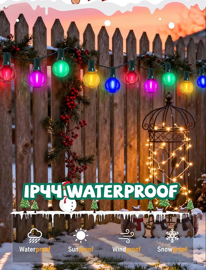 25 Pack Multicolor G40 LED Replacement Bulbs, E12/C7 Candelabra Base Shatterproof LED Globe Edison Bulbs for Christmas String Lights, 2700K Warm White, Frosted