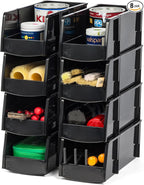 IRIS USA Plastic Shelf Bins Stackable Open Front Storage Bins Plastic Hanging Organizer Bin Caddy Basket for Hardware Crafts, Small Parts, Nuts and Bolts, Tool Storage - Large Black 8 Pack