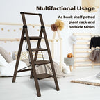 HillhutApex 4 Step Foldable Aluminum Step Ladder with Handgrip, Anti-Slip Pedal, 330lbs Capacity, Lightweight & Portable for Home, Kitchen, Office, Garage (Walnut)