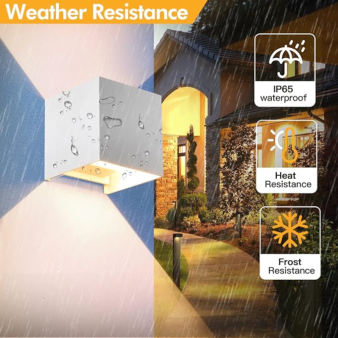 2 Pack Outdoor Wall Lights Exterior/Interior Wall Sconces Up and Down Lights IP65 Waterproof G9 Base Socket Modern Outdoor Lighting Square Aluminum White 3000K Warm Lights, Adjustable Light Angle