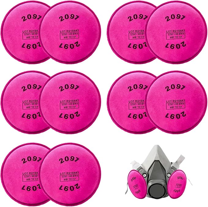 10PCS(5Pack) 2097 Filters for Respirator,2097 Particulate Filter Installed on Filter Retainer Replacement for 6000 6200 6800 7000 FF-4 Against Dust Sanding Woodworking Welding Painting,Pink