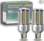 Radar Motion Sensor Light Bulbs A19 250W Equivalent AC85-265V 27W Motion Detector Auto Activated Dusk to Dawn Security Outdoor Porch Lights LED Bulb Warm White 3375LM E26/E27 (2 Pack)