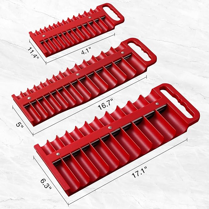 Magnetic Socket Organizer Set, 3-Piece Red Portable Magnetic Socket Holder Tray, Heavy Duty Socket Racks For 1/2-inch& 3/8-inch& 1/4-inch Drive, Hold 76 Sockets - Fit Shallow&Deep Sockets
