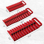 Magnetic Socket Organizer Set, 3-Piece Red Portable Magnetic Socket Holder Tray, Heavy Duty Socket Racks For 1/2-inch& 3/8-inch& 1/4-inch Drive, Hold 76 Sockets - Fit Shallow&Deep Sockets