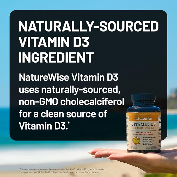 NatureWise Vitamin D3 1000iu (25 mcg) 90-Day Supply for Immune Support, Healthy Muscle Function, and Bone Health - Non-GMO, Gluten Free in Organic Extra Virgin Olive Oil, (Mini Softgel), 90 Count
