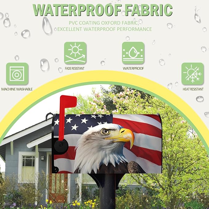 Eagle Patriotic Mailbox Covers Magnetic Standard Size American 4th of July USA Flags Mailbox Wraps Mailbox Post Cover Remember Day Decor Waterproof for Garden Yard 21x18 Inch