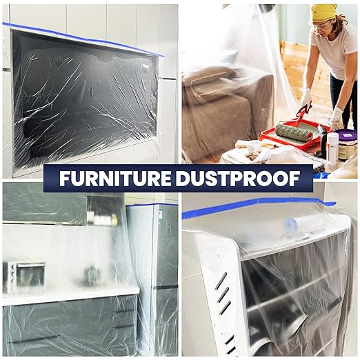 ADHES Painters Plastic with Tape, 24 inch x 90 feet x 3 Rolls Painters Tape with Plastic Attached, Pre Taped Masking Film Tape and Drape for Automotive Painting Covering