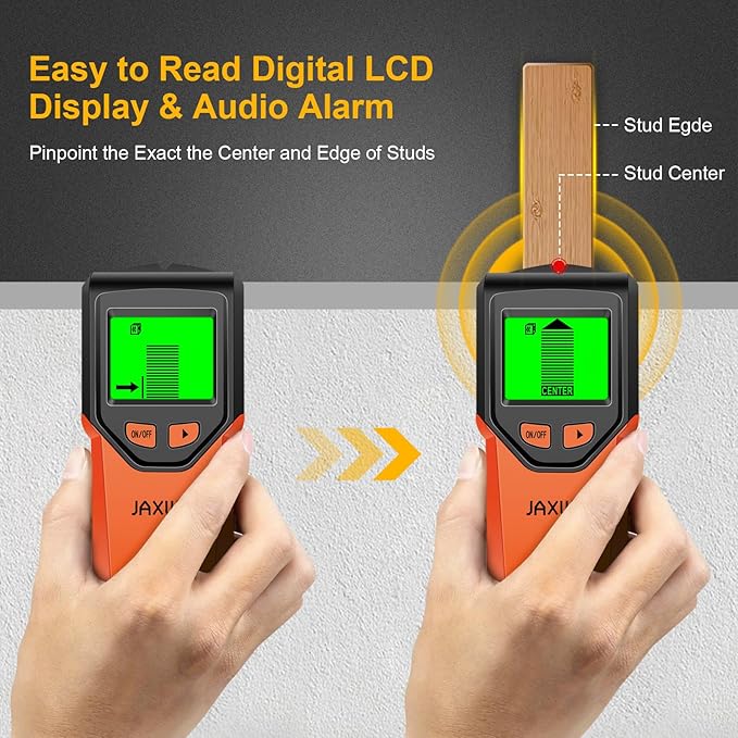 Stud Finder Wall Scanner - 5 in 1 Stud Finder Tool w/Smart Chip and HD LCD Display, Stud Detector Beam Finders for the Center and Edge of Wood AC Wire Metal Studs Joist Pipe (BloodOrange)