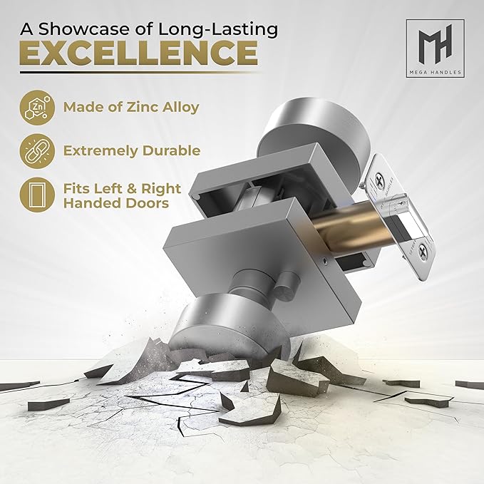 Mega Handles SUANA Privacy Door Knob for Hallway, Closet and Bathroom, Reversible Heavy Duty Design Door Knobs, Fits All Standard Door Sizes Screws Included - Satin Nickel (1 Pack)