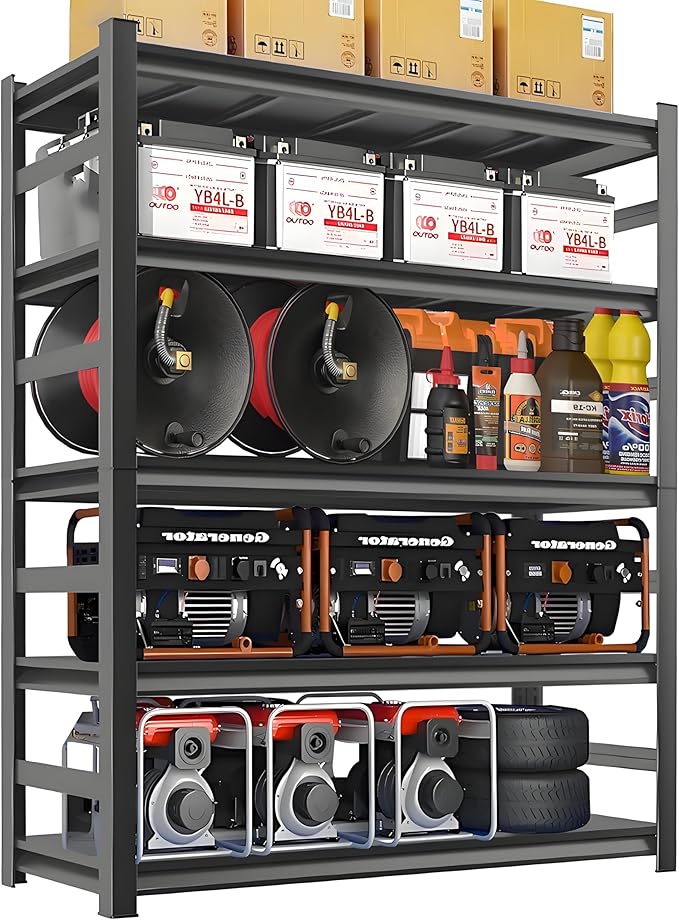 Garage Shelving, 2000LBS Garage Shelving Heavy Duty, Adjustable and Detachable Metal Storage Shelves with Fences, Easy Assembly, Shelves for Warehouse,Basement (47.24" W*18" D*78" H)