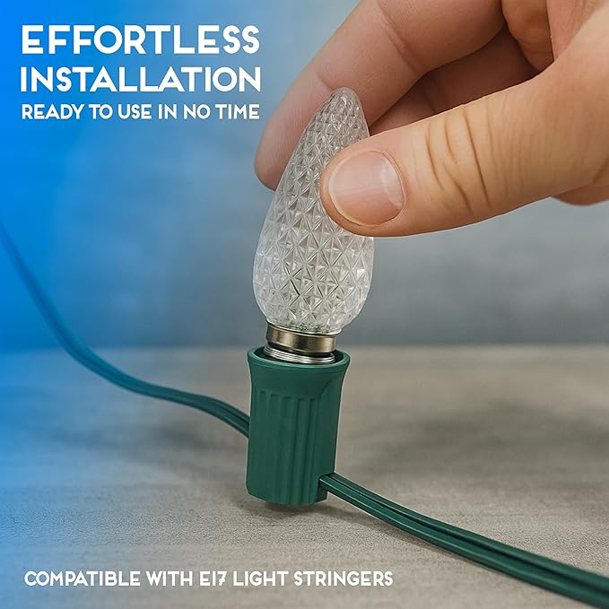 HLO Lighting Set of 25 Blue C9 Faceted LED Christmas Light Bulbs for Indoor & Outdoor Use | Durable Replacement Bulbs