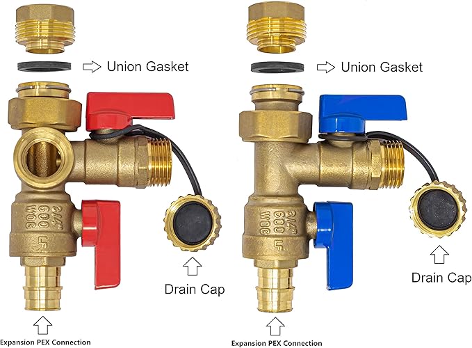 3/4 inch Expansion PEX Tankless Water Heater Isolation Valve Kit(Not Crimp PEX), with Pressure Relief Valve, FNPT x Expansion PEX A, 3/4'' Service Valve for Rheem, Rinai, Navien
