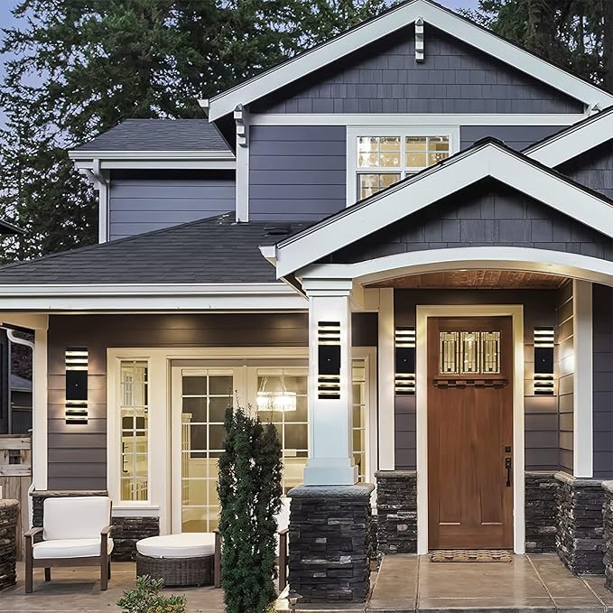 Dusk to Dawn Outdoor Wall Lights 1 Pack, IP65 Waterproof Modern Exterior Light Fixture, 3000K Warm White 3-Layer Up and Down Outdoor Wall Sconce for House Front Porch Garage