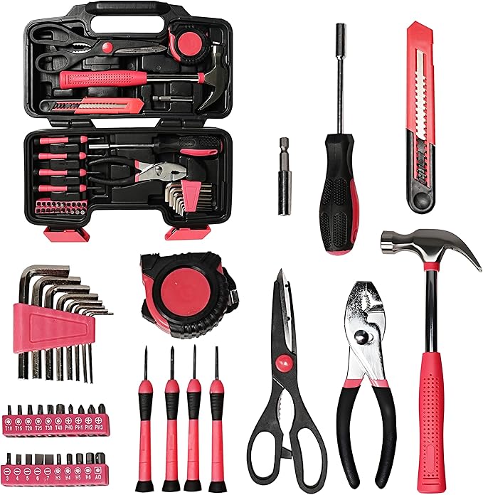 39-Piece Pink Tool Set for Women Household Small Tool Set ToolBox Storage for Home Repairs Hand Tool Kit for Office and College Dorm