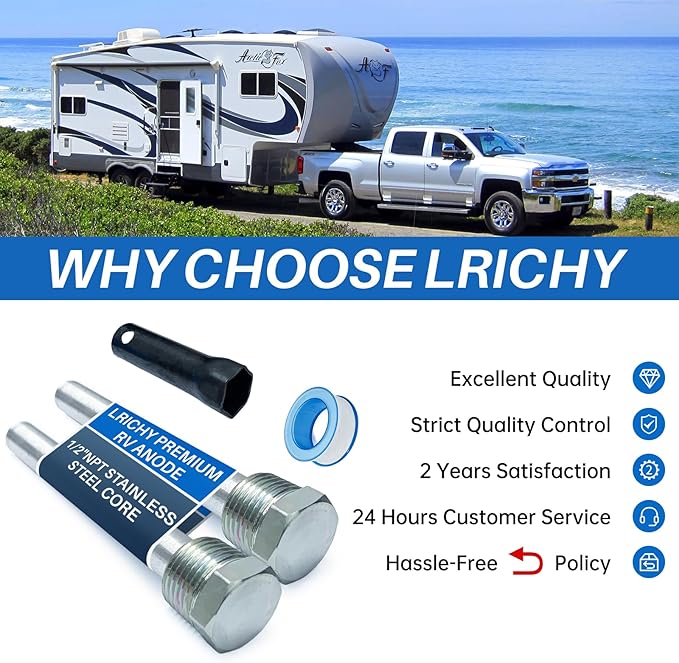 4.5" x 1/2" NPT RV Water Heater Anode Rod Replacement for Atwood 91857 Tank Drain Plug, 2 Pcs, Rust-Resistant Hex Head, Soften Hard Scale and Keep Heating Element Clean & Efficient