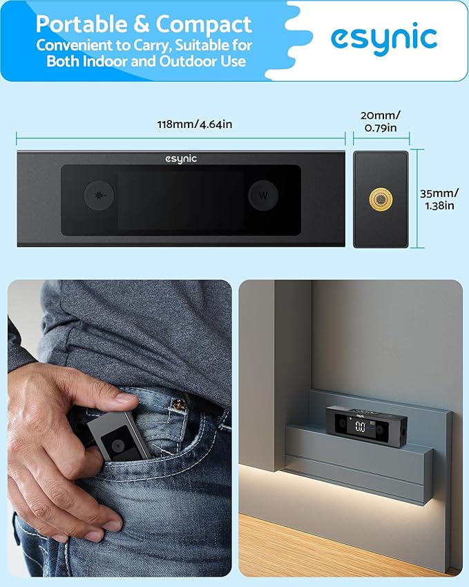 eSynic Portable Digital Angle Finder with Laser IP54 Waterpoof Digital Inclinometer 2 Backlight LCD Display Aluminium Alloy Rechargeable Laser Level Tool With Cross Leveling Line(Laser Level Class II)