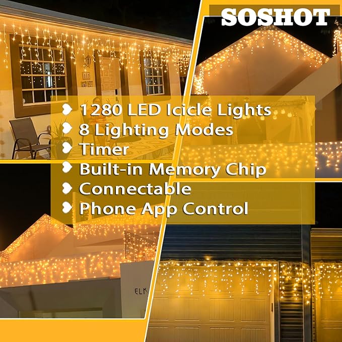 Christmas String Lights Outdoor - 99Ft/30M 1280 LED 8 Modes with Remote Control and App Waterproof Christmas Lights for Patio Yard Garden Wedding Party-Warm White