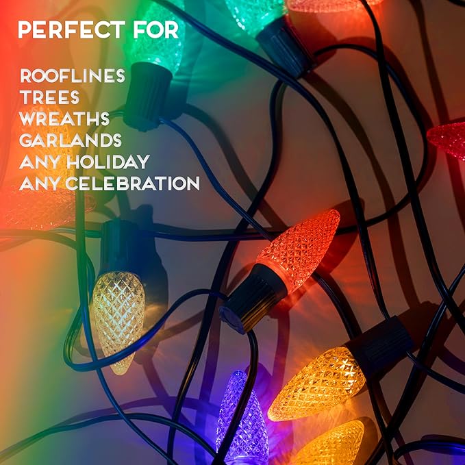 HLO Lighting Set of 500 Multicolor (Red Green Blue Yellow Orange) C9 Faceted LED Christmas Light Bulbs for Indoor & Outdoor Use | Durable Replacement Bulbs