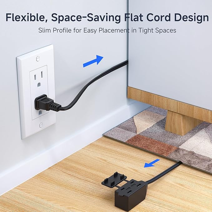 Cable Matters [UL Listed] 2-Pack 16 AWG 2 Prong Extension Cord 10 ft, 13A 3-Outlet Extension Cords with Tamper Guard, 13 Amp, 1625 Watts, Black