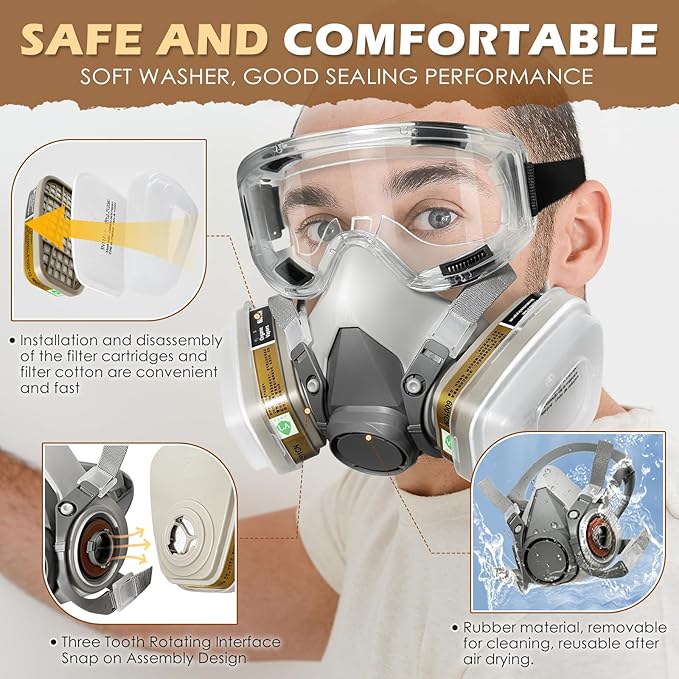 Respirator Mask with Filters, Reusable Half Face Respirator Mask for Asbestos, Resin, Fume, Dust, Welding, Painting