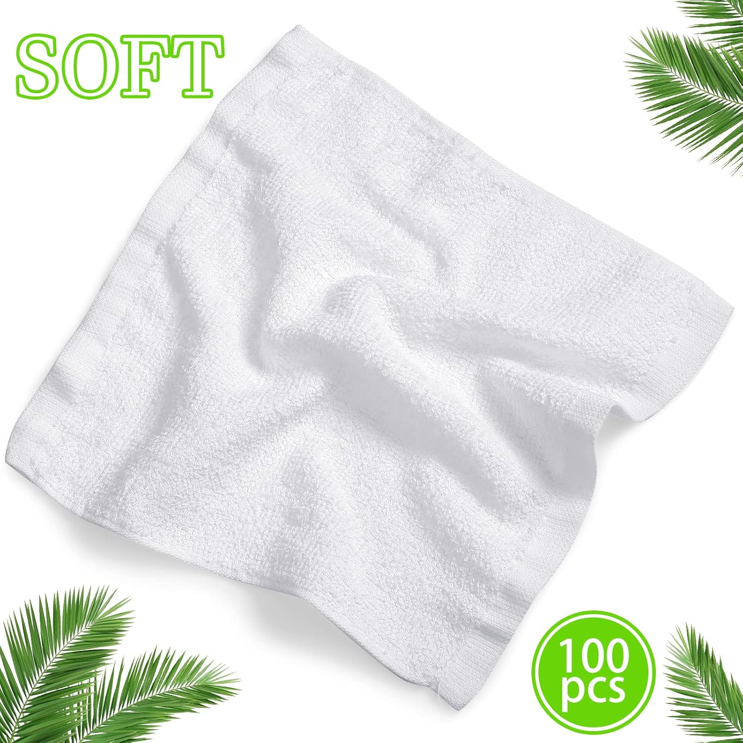 Oudain 100 Pcs White Cleaning Cloths Bulk Reusable Cleaning Rags Cotton Washcloths Absorbent Dishcloths Small Kitchen Rags Soft Bath Towels for Housekeeping, 9.8 x 9.8 Inch