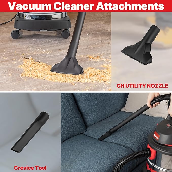 Shop-Vac 5989305 Wet/Dry Vacuum, 5 Gallon, 4.5 Peak HP Stainless Steel Vacuum, 1.25 Inch Diameter x 7 Foot Hose, 6 Ft Cord Length, Ideal for Jobsite, Garage, Car & Workshop
