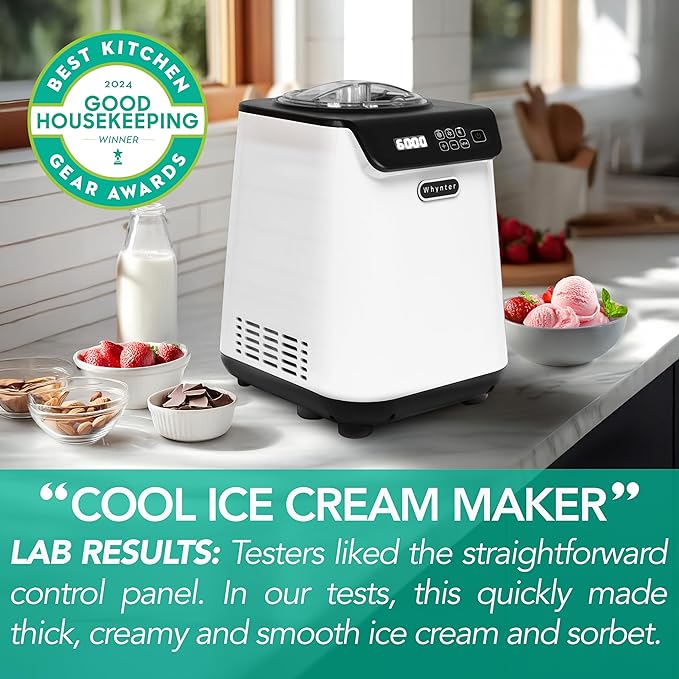 Whynter Ice Cream Maker Machine Automatic 1.28 Qt Upright with Built-in Compressor, LCD Digital Display & Timer, No Pre-Freezing, ICM-128WS, White