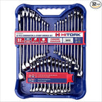 HITORK 32 Piece Wrench Set SAE & Metric 20 Standard & 12 Stubby Combination Wrenches Cr-V Steel 12-Point Mirror Finish 15° Offset with Organizer Tray Ideal for Auto & Home Repair