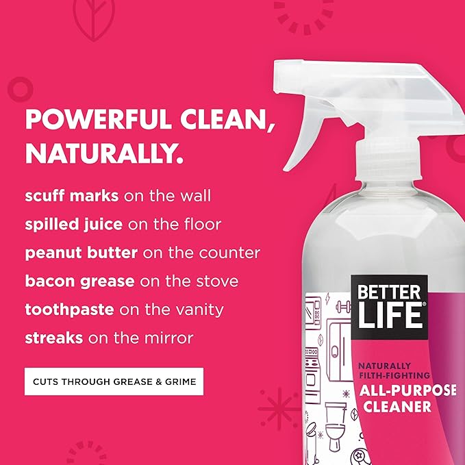 Better Life All Purpose Cleaner - Multipurpose Home and Kitchen Cleaning Spray for Glass, Countertops, Appliances, Upholstery- Multi-surface Spray Cleaner - Currant and Citrus, 32oz (Pack of 2)
