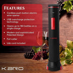 Rechargeable Electric Wine Opener | Electric Corkscrew Wine Bottle Opener With Foil Cutter | Gift for Wine Lovers (Black)