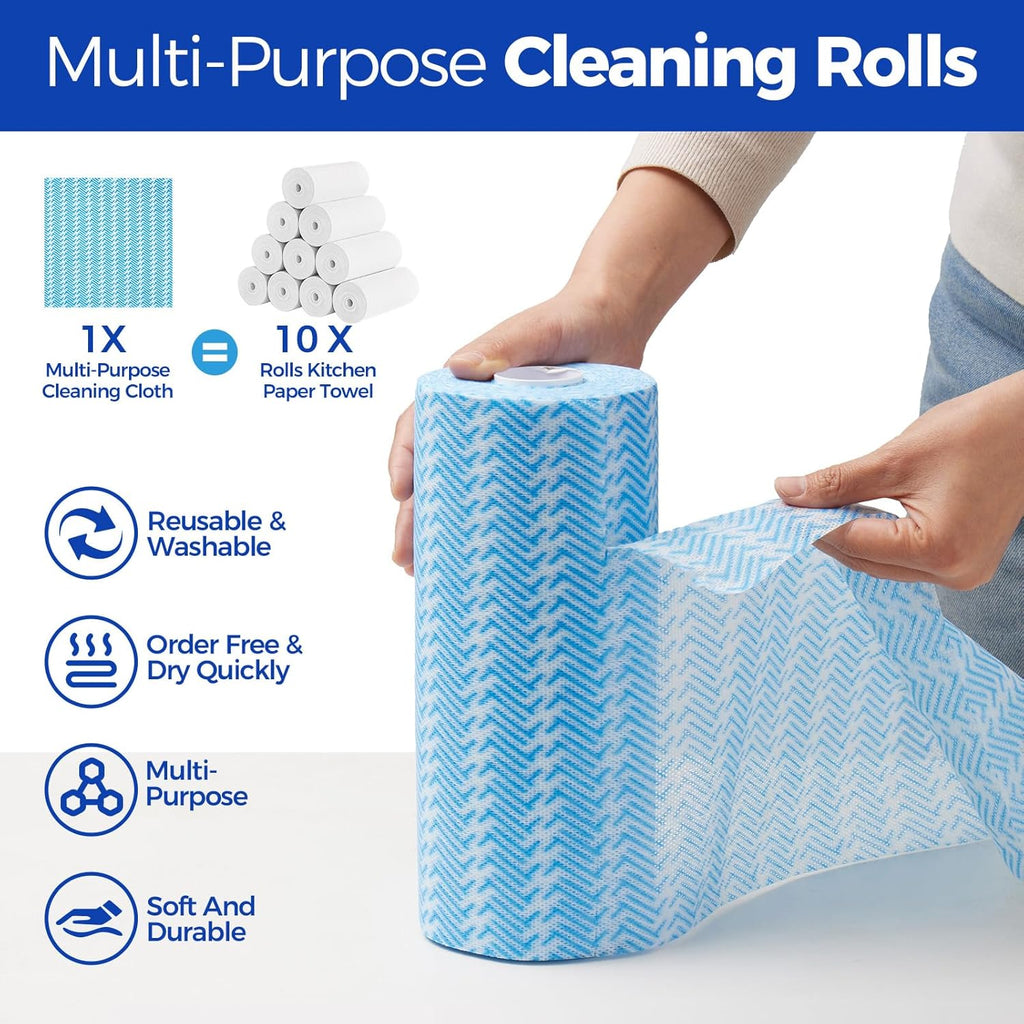 Disposable Cleaning Rolls Handi Wipes Reusable Cleaning Cloths Reusable Dry Kitchen Towels Dish Cloths Dish Towels 2 Roll, Total 200 Pcs, Blue