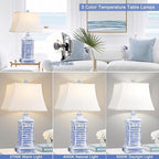 Coastal Table Lamps for Bedrooms Set of 2 Farmhouse Bedside Lamp for Living Room Modern 3-Color Temperature Blue Washed Nightstand End Tables Lamp with USB Ports and AC Outlet (Bulbs Included)