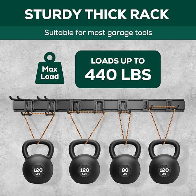 Garage Garden Tool Organizer Wall Mount,48 Inch Garage Organizer Wall Mounted Storage System with 7 Layer Hooks,Max 440lbs Adjustable Metal Hooks,Home Gift