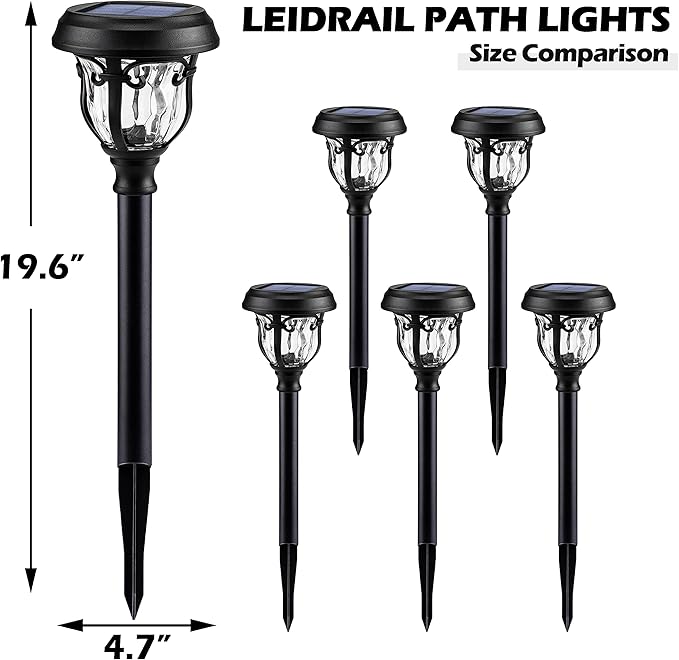 LeiDrail Solar Lights Outdoor Pathway, 6 Pack LED Glass Metal Solar Garden Lights with 2 Modes, Garden Decor for Yard Patio Landscape Walkway