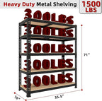 2 Packs 35.5" W x 16" D x 71" H Adjustable Garage Storage Shelves - 5-Shelf Heavy Duty Shelving Unit, Metal Utility Storage Organizer Racks for Warehouse Pantry Closet Kitchen, Black