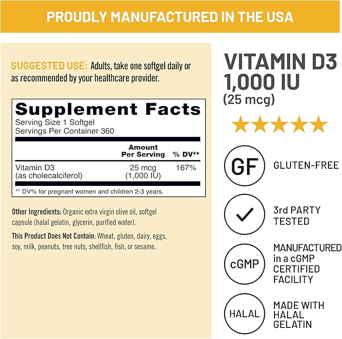 NatureWise Vitamin D3 1000iu (25 mcg) 1-Year Supply for Immune Support, Healthy Muscle Function, and Bone Health - Non-GMO, Gluten Free in Organic Extra Virgin Olive Oil, (Mini Softgel), 360 Count