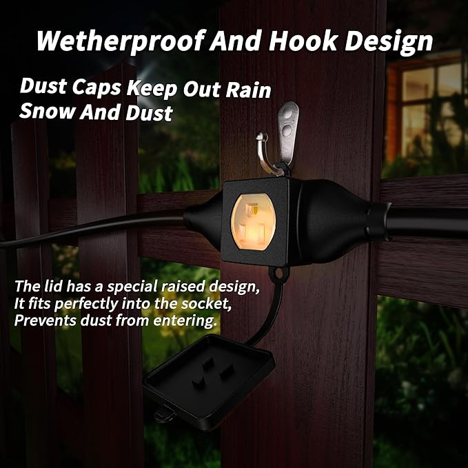 50 FT Outdoor Extension Cord with Multiple Outlets, 16/3 Gauge Heavy Duty Extension Cord Evenly Spaced 6 Outlets Plugs with Lighted Waterproof, 13AMP 1625W 125V 16AWG SJTW Black, ETL Listed