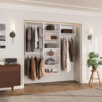 ROOMTEC Modular Closet System, 84" Wall-Mounted Closet Organizer with Hanging Rods, Modern Wooden Tower for Walk-In Closets, Wardrobe Storage Kit, White