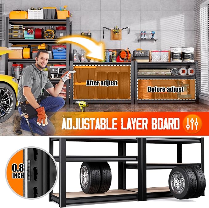 Set of 4 Garage Shelving,3 Tier Garage Storage Shelves,Adjustable Heavy Duty Metal Shelving Units and Storage Large Rack,Utility Steel Shelf For Shop Warehouse Industrial Pantry Basement 33"x35"x16"