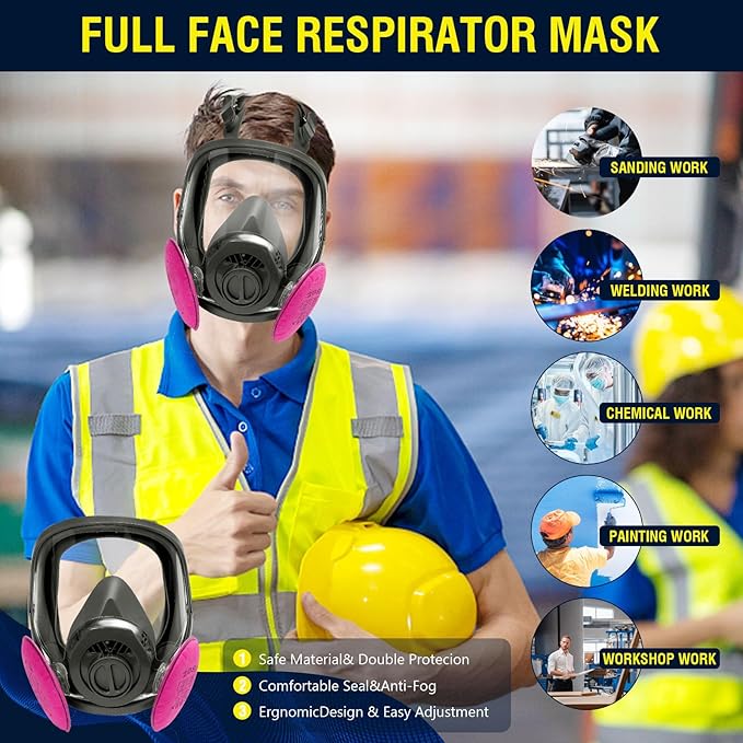 Reusable Half Face and Full Face Gas Mask with Activated Carbon Filter Against Organic Vapor/Dust/Chemical
