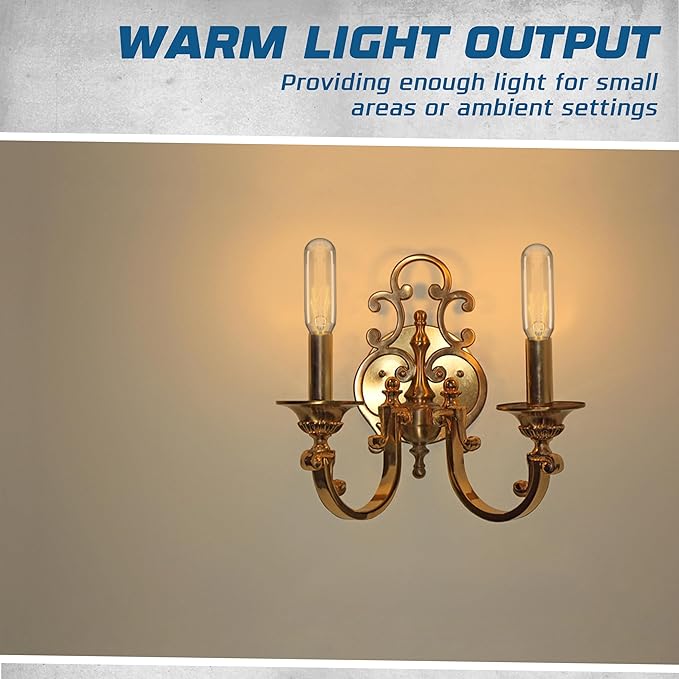 12 Pack - T6 Tubular Light Bulb - Clear 25 Watt - E12 Candelabra Base Dimmable - Warm White Light 180 Lumens E12 Candelabra Base