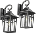 Darkaway Large Outdoor Wall Lights for House, 18inch Exterior Lighting Fixtures 2pcs Wall Mount Outdoor Porch Lights Black Outdoor Sconce Lights with Seeded Glass for Hallway Garage