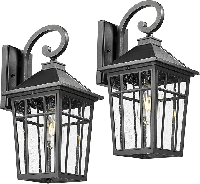 Darkaway Large Outdoor Wall Lights for House, 18inch Exterior Lighting Fixtures 2pcs Wall Mount Outdoor Porch Lights Black Outdoor Sconce Lights with Seeded Glass for Hallway Garage