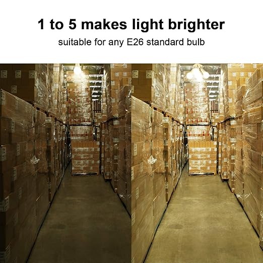 DiCUNO 5 in 1 E26 Light Socket Splitter Adapter, Standard Base LED Bulbs Converter, 360 Degrees Adjustable 180 Degree Bending, 5 Way Bulbs Socket Holder