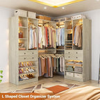 10FT Closet System with 4 Drawers, 120" Closet Organizer System with 6 Hanging Robs & Reversible Hanging Shelving, Closet Systems for Walk-in Closets, Load 2000+LBS, Greige Oak 2 Pack