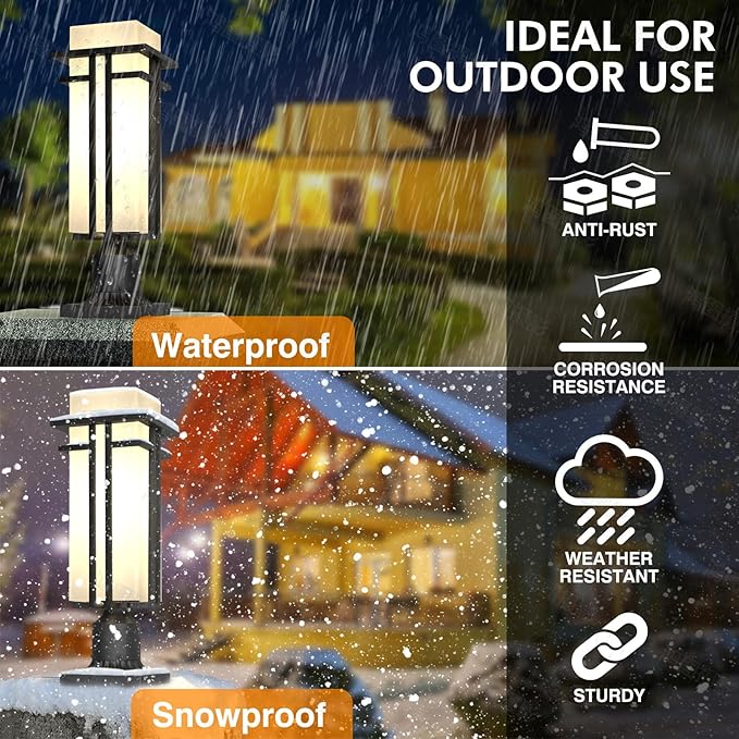 Outdoor Post Light Fixture - Aluminum Lamp Posts Outdoor Lighting, Outdoor Lightpost Lantern with 3-Inch Pier Mount Base Outside Pole Lighting for Porch Garnden (17.3''H, 1 pc)
